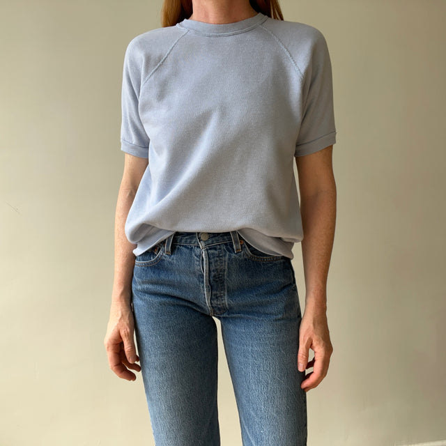 1980s Baby Blue Short Sleeve Sweatshirt