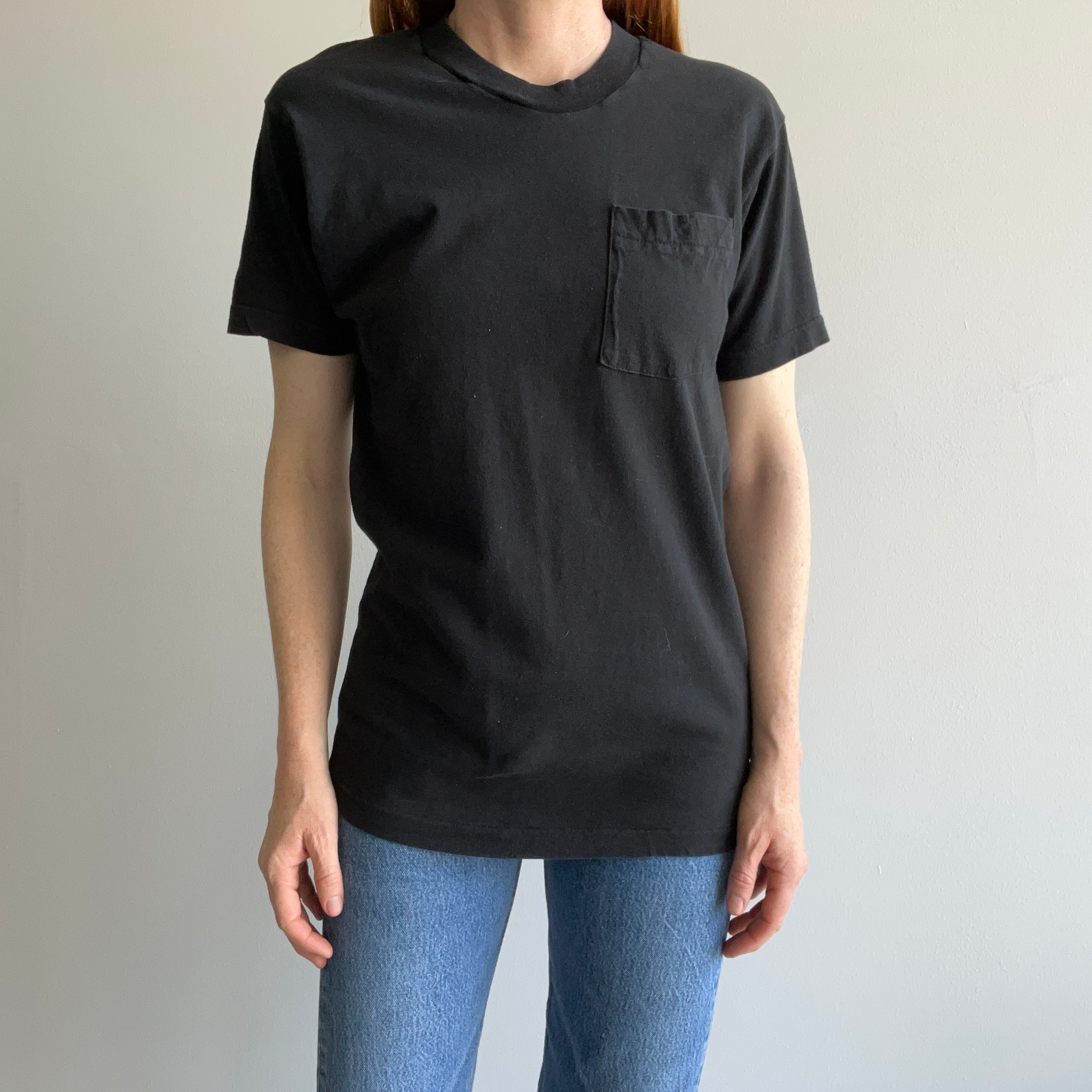 1980s Fabulous Blank Black Pocket T-Shirt