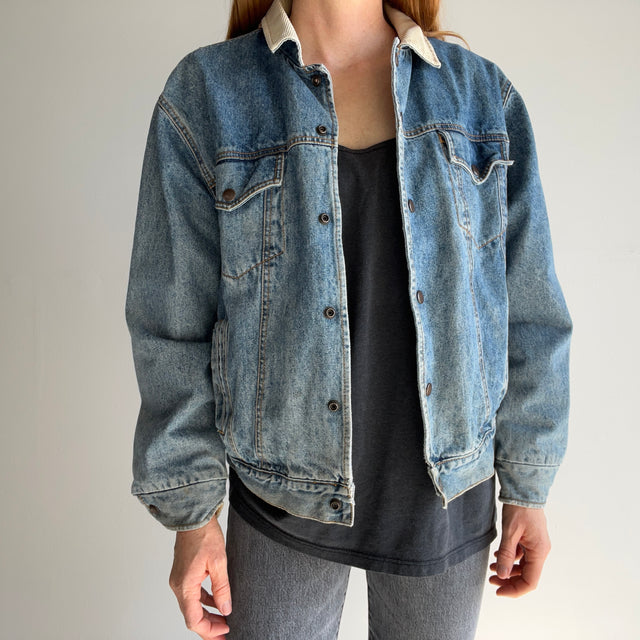 1980s Drygoods Saugatuck Company Buffalo Plaid Corduroy Denim Jean Jacket