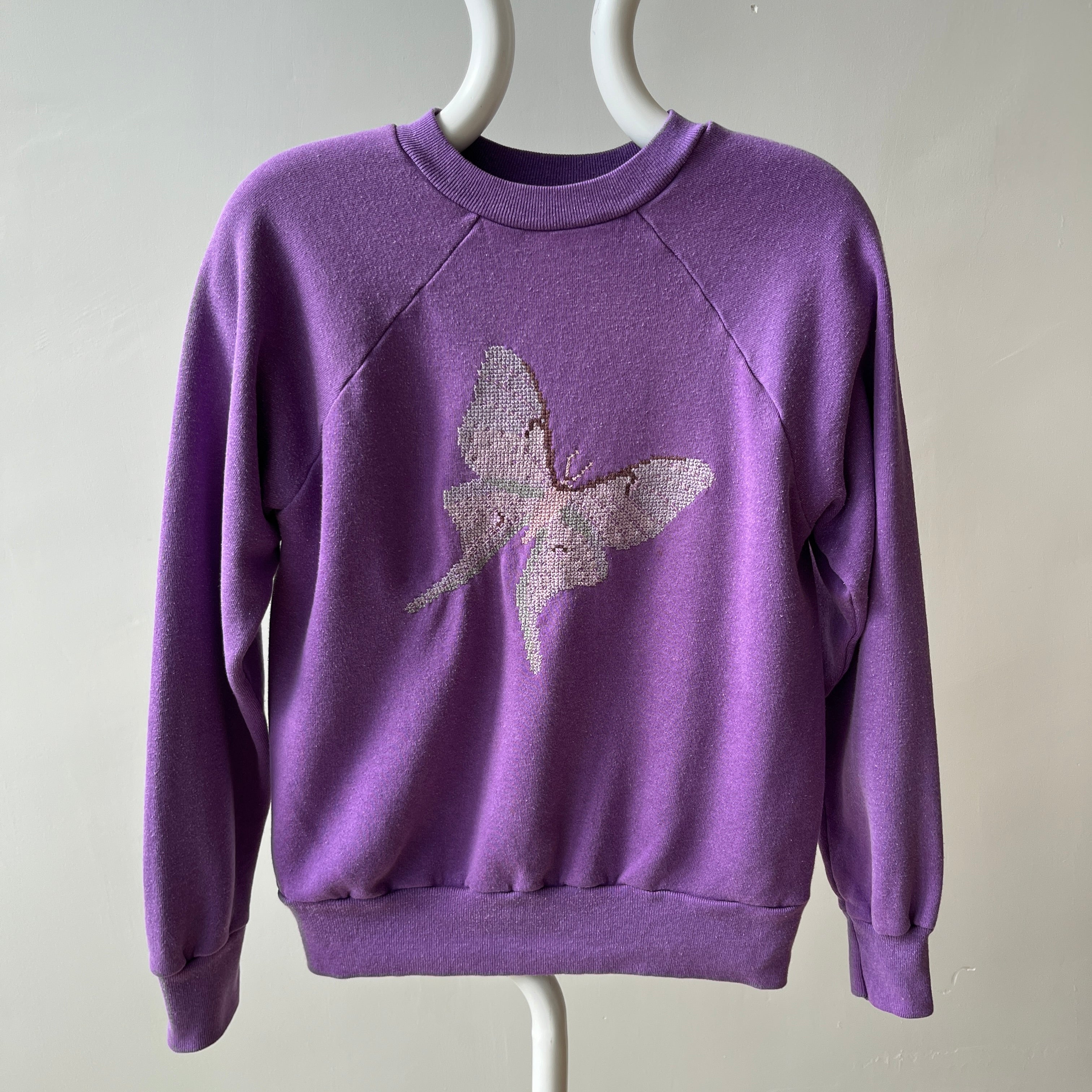 1980s DIY Hand Stitched Butterfly Sweatshirt (early 80s)