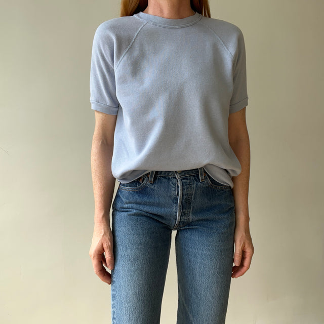 1980s Baby Blue Short Sleeve Sweatshirt