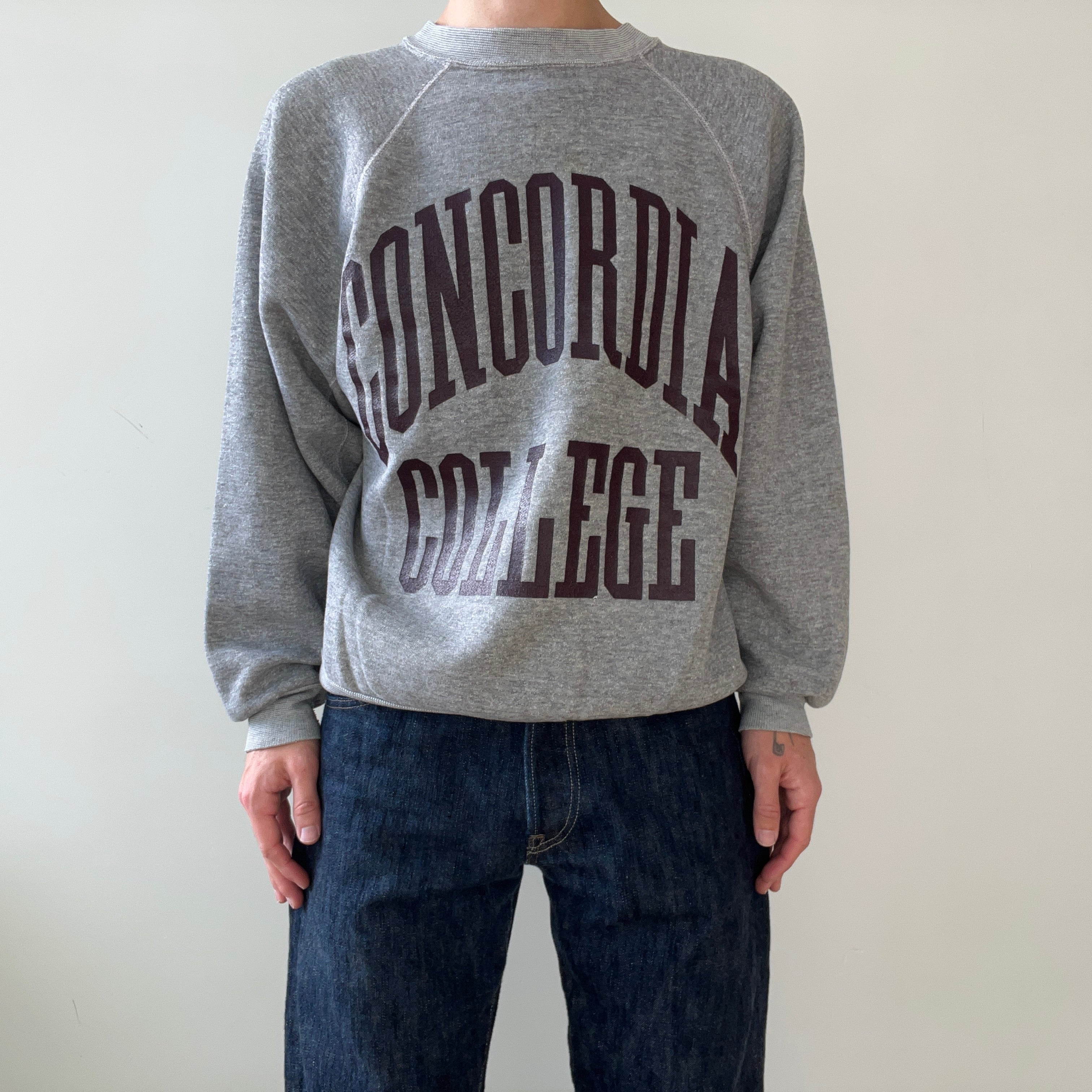 1970s Grey Concordia College Raglan Sweatshirt