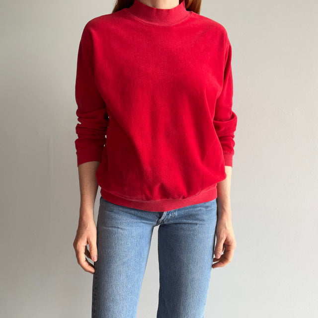 1980s Velour Mock Sweatshirt with Pockets !!!