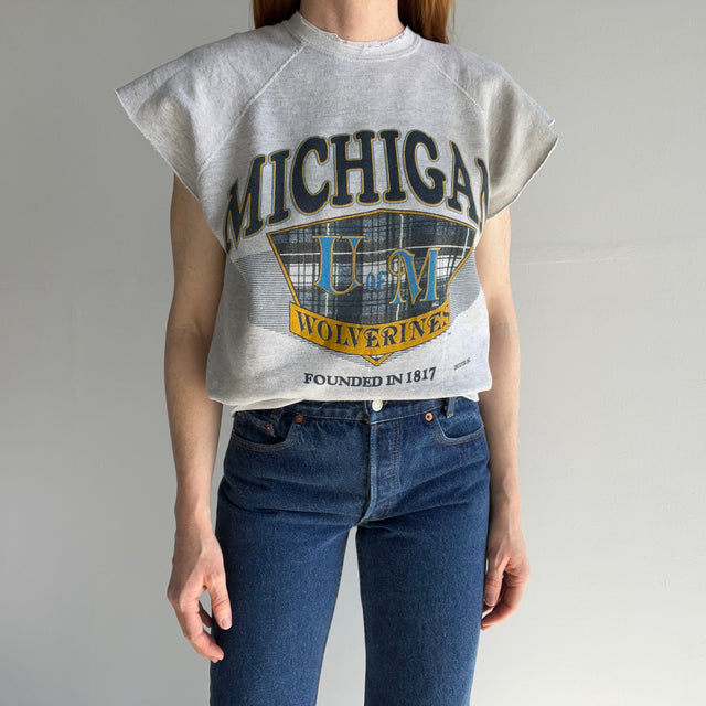 1990s Tattered Split Collar University of Michigan Super Stained DIY Warm Up