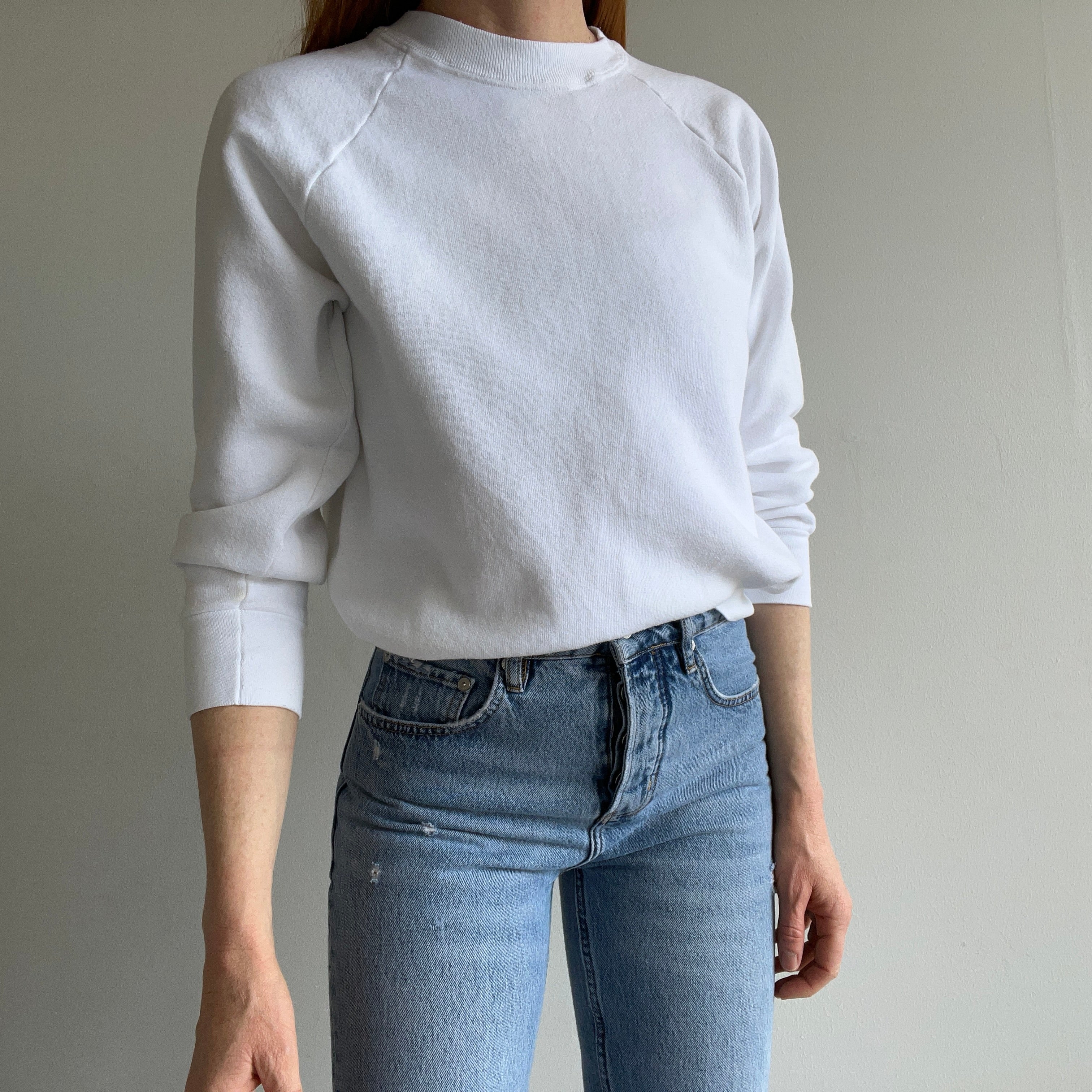 1980s Blank White Raglan Sweatshirt