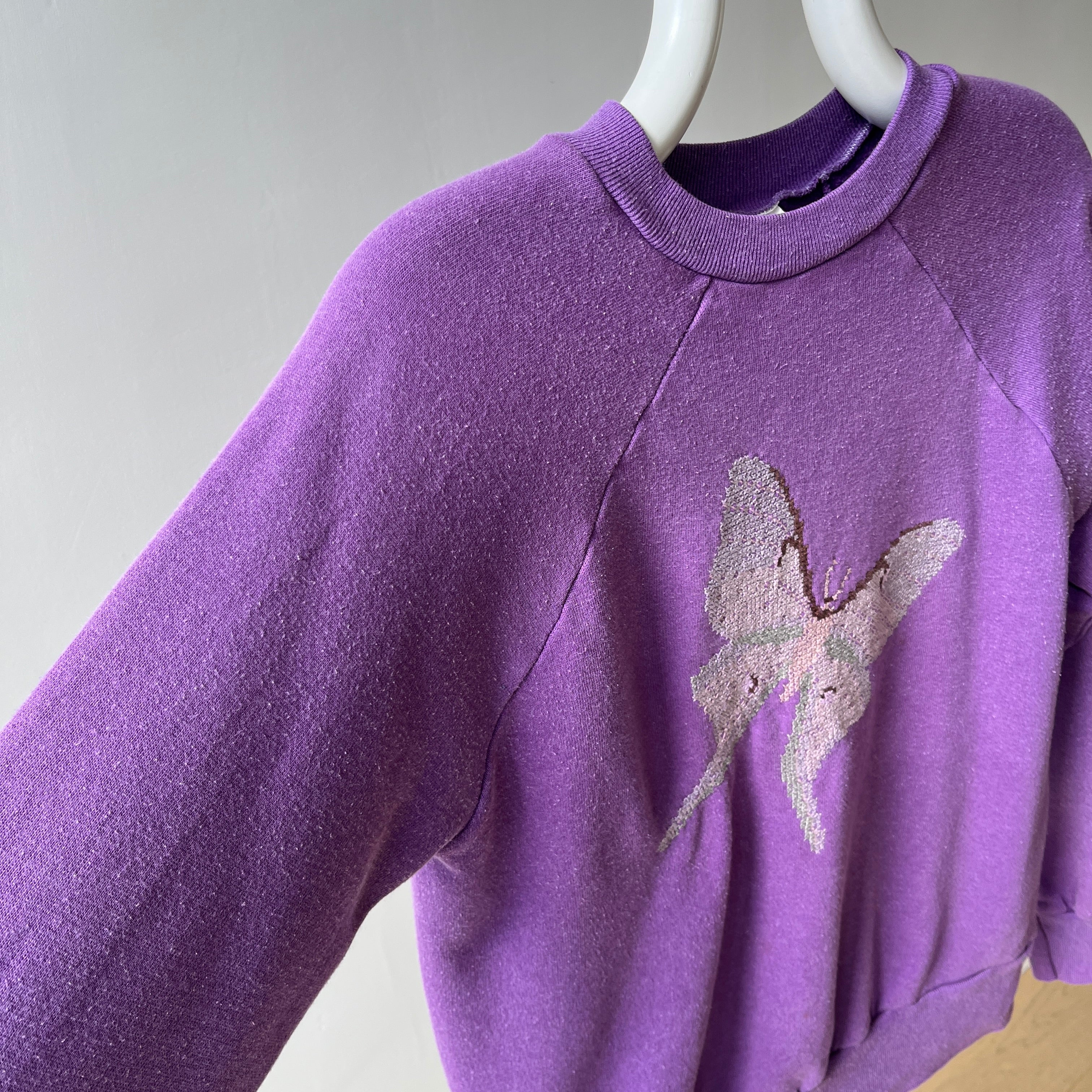 1980s DIY Hand Stitched Butterfly Sweatshirt (early 80s)