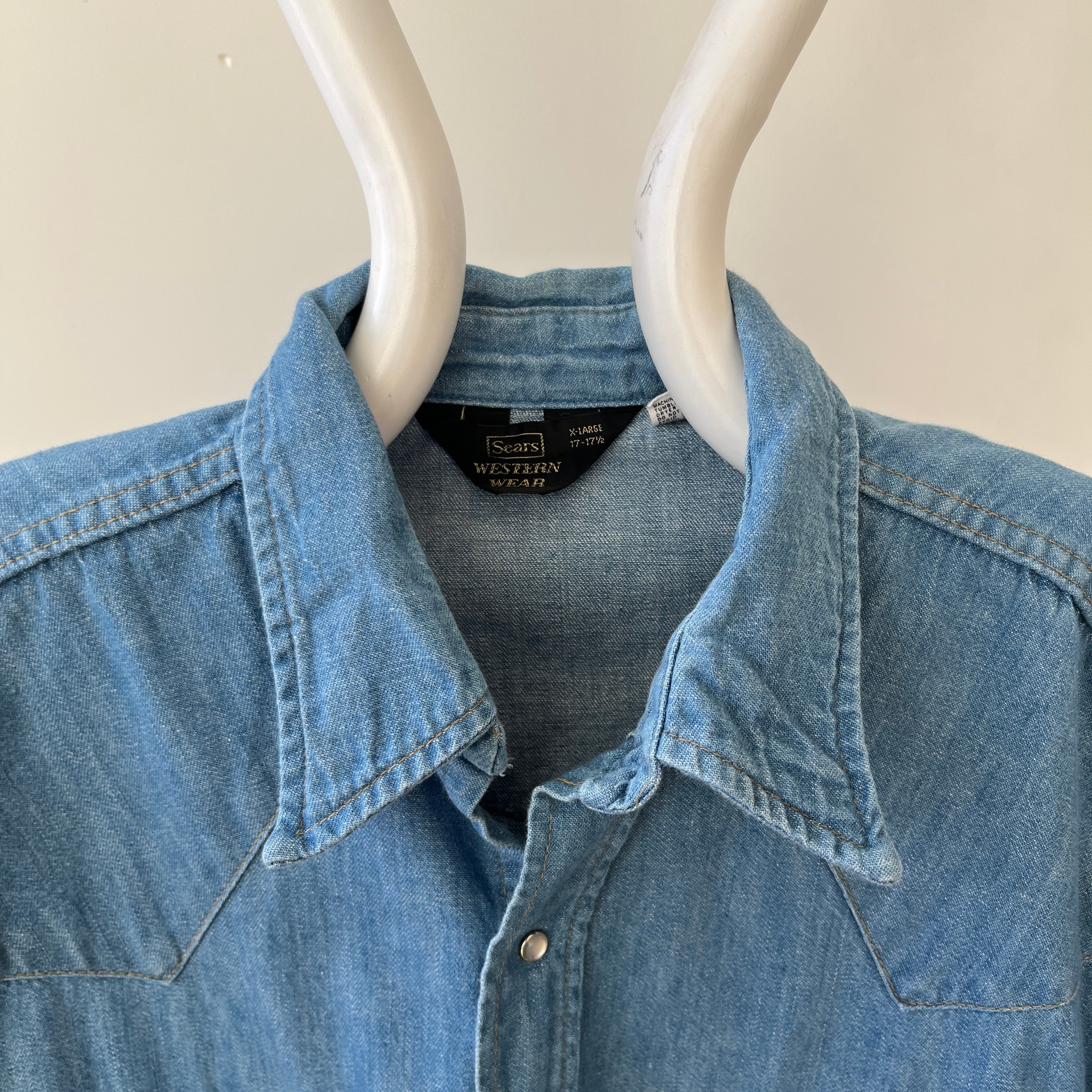 1970s Sears Roebucks Denim Western Button Up/Snap Shirt - !!!!