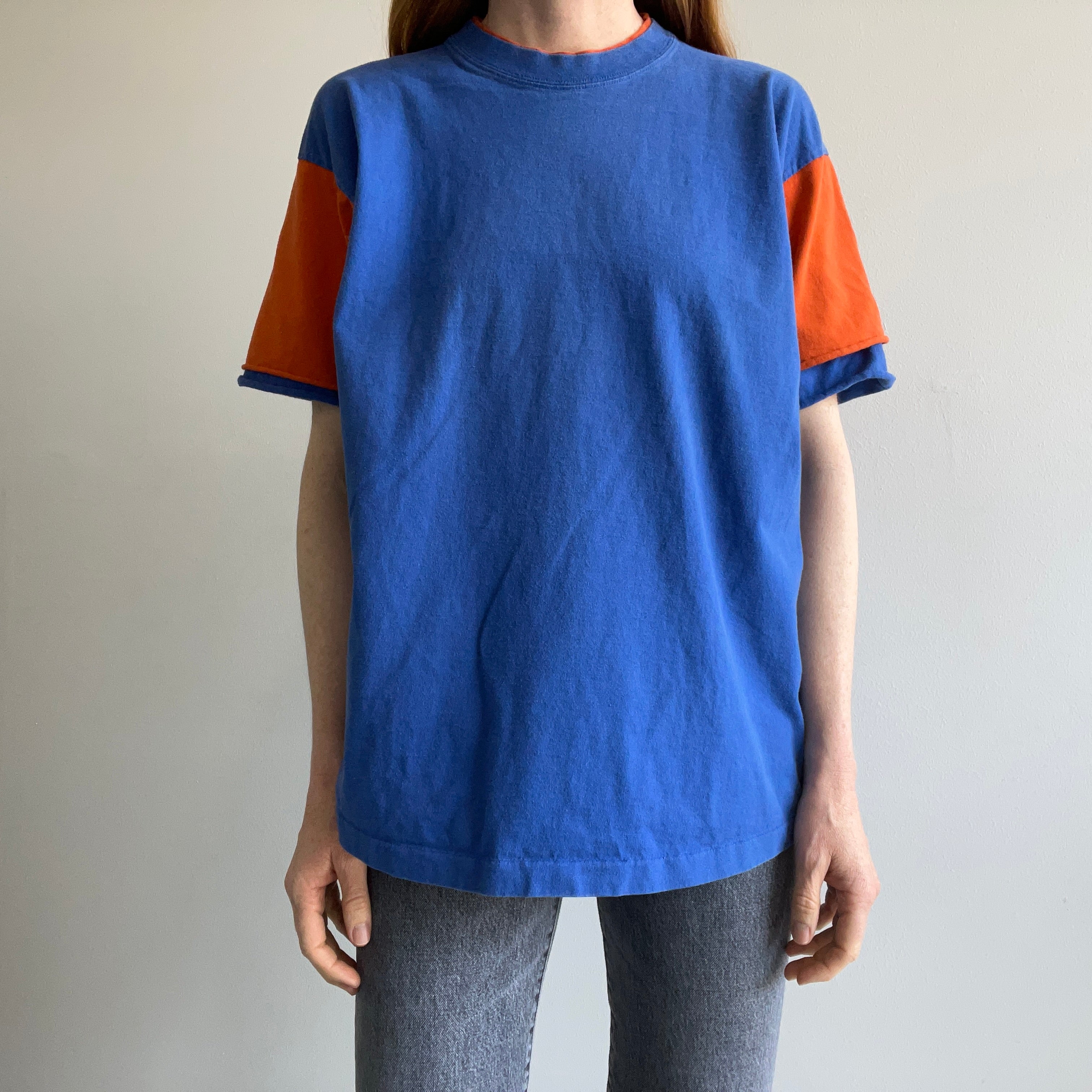 1980/90s Two Tone Orange and Blue Cotton T-Shirt