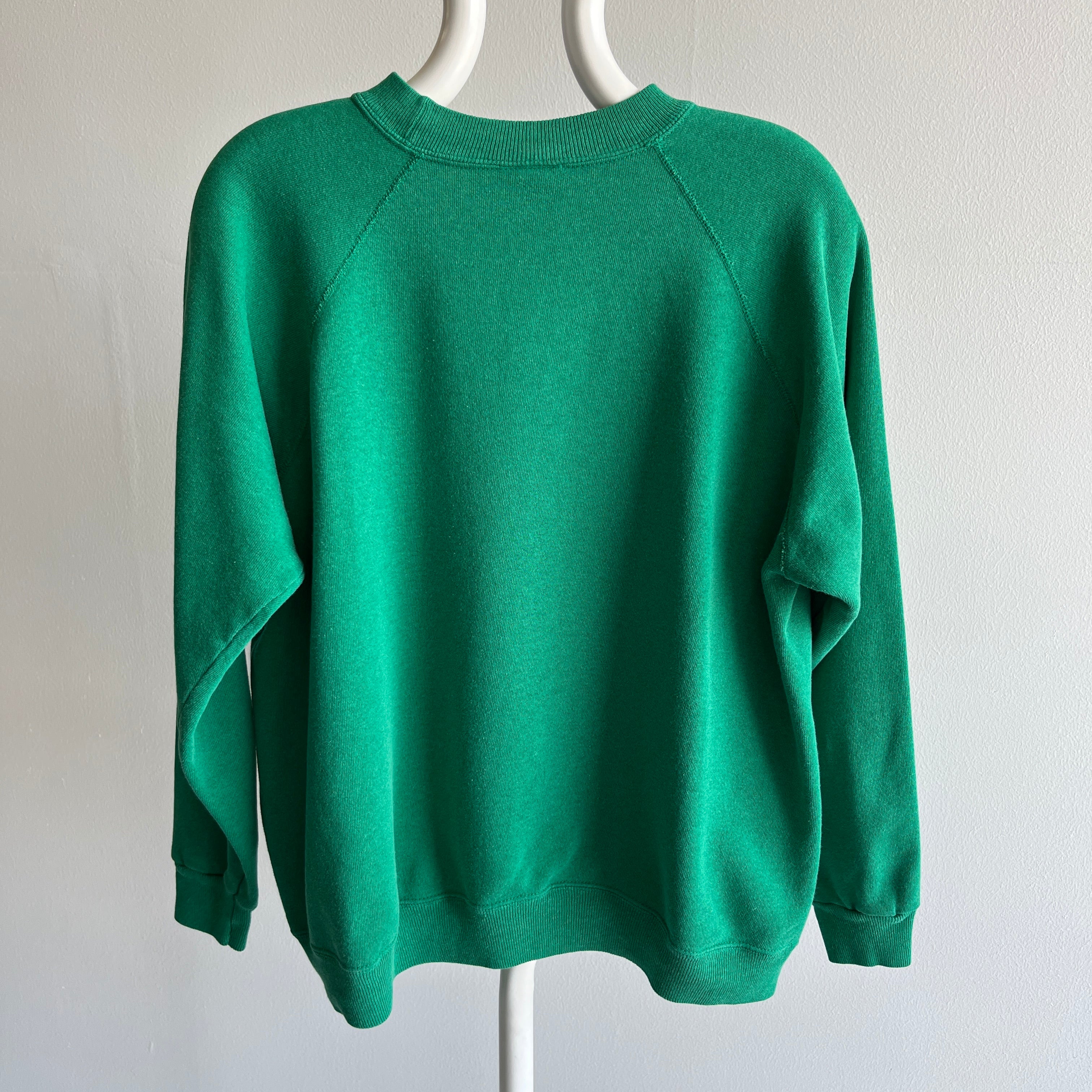 1990s Blank Faded Kelly Green Raglan Sweatshirt