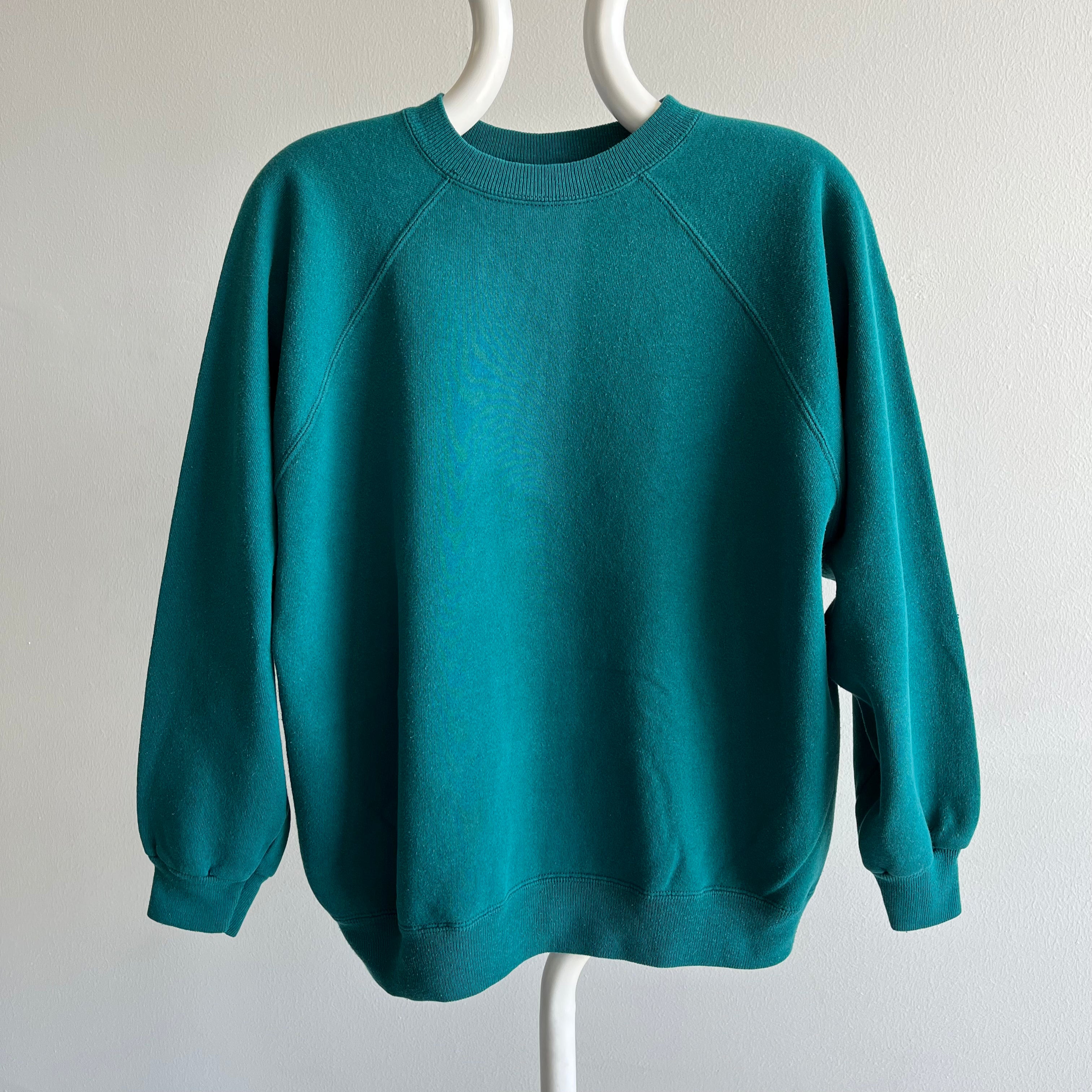 1990s Deep Teal Blank Raglan Sweatshirt