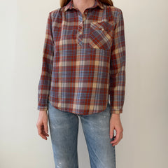 1970s Sweetest Henley Collared Plaid Shirt