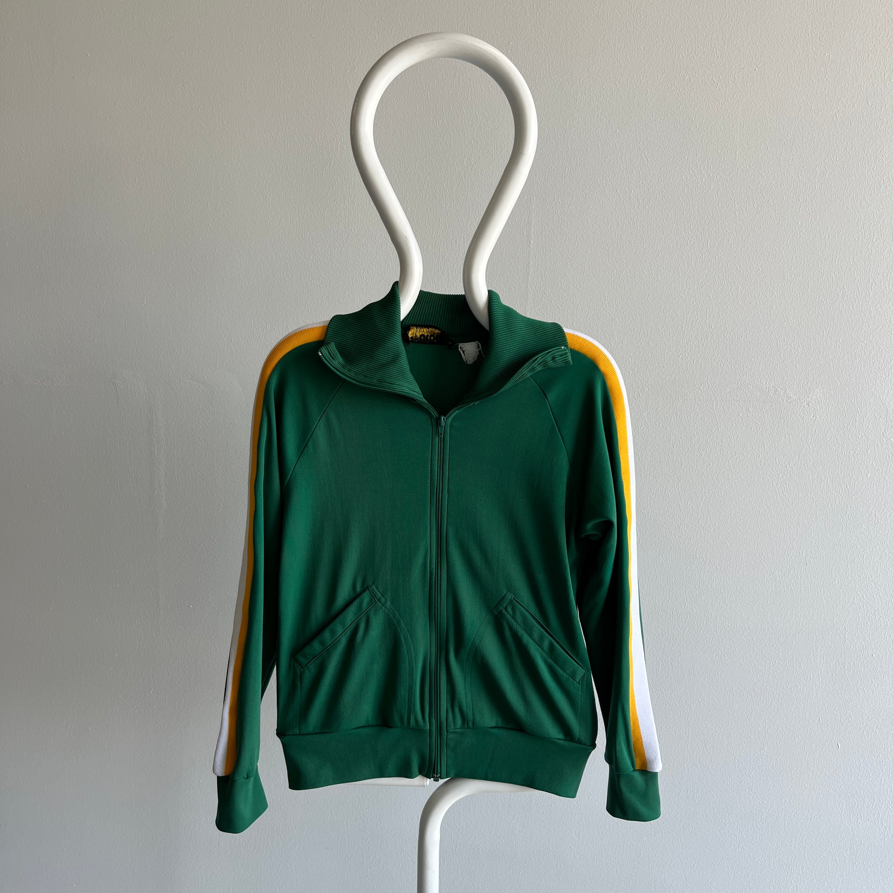 1970s Green, Yellow and White Striped Tracksuit Zip Up - WOAH