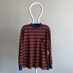 1970s Soft, Thin, Mended, Striped, Pocket Slouchy Long Sleeve Shirt