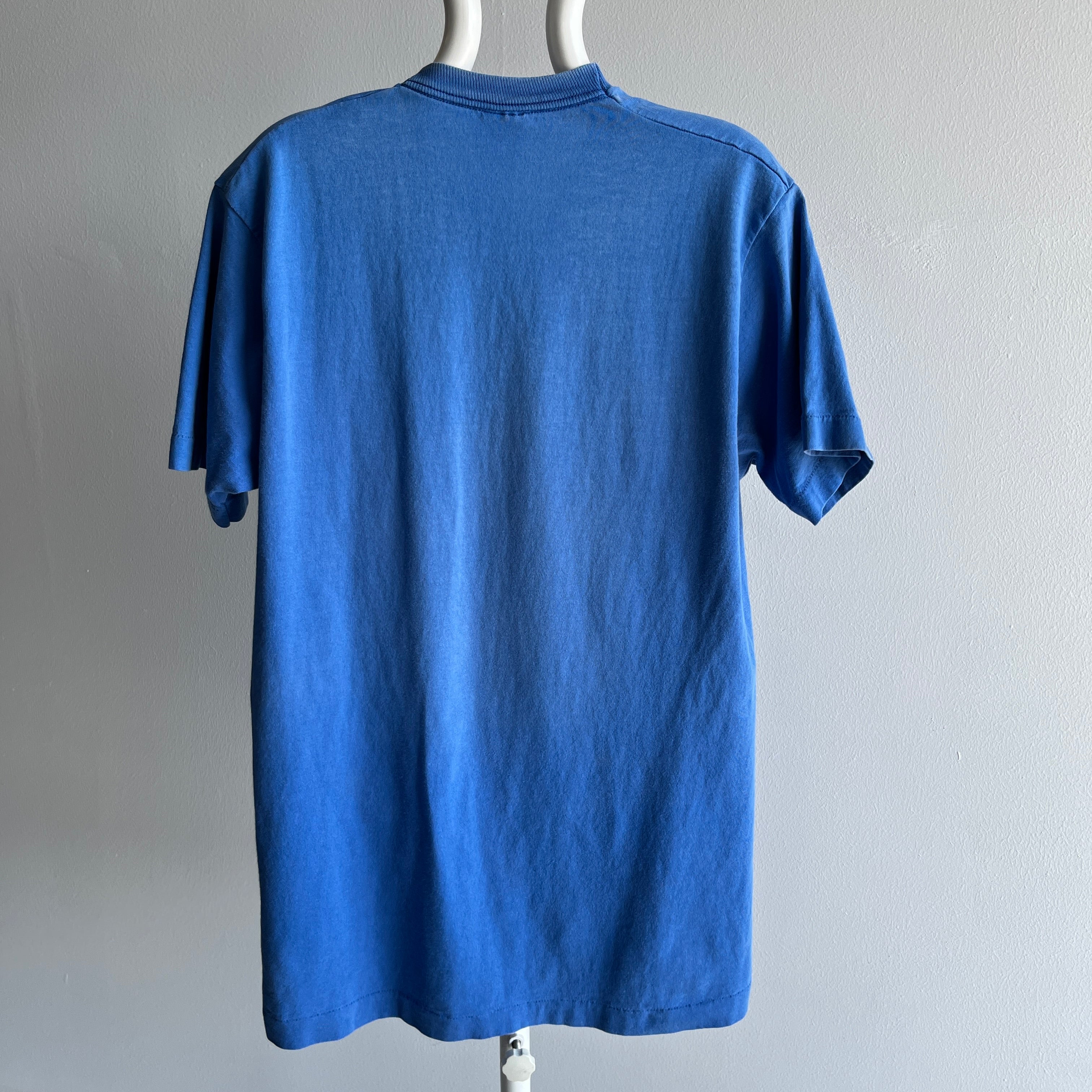 1980s Perfectly Worn Sky Blue Cotton Pocket T-Shirt by BVD