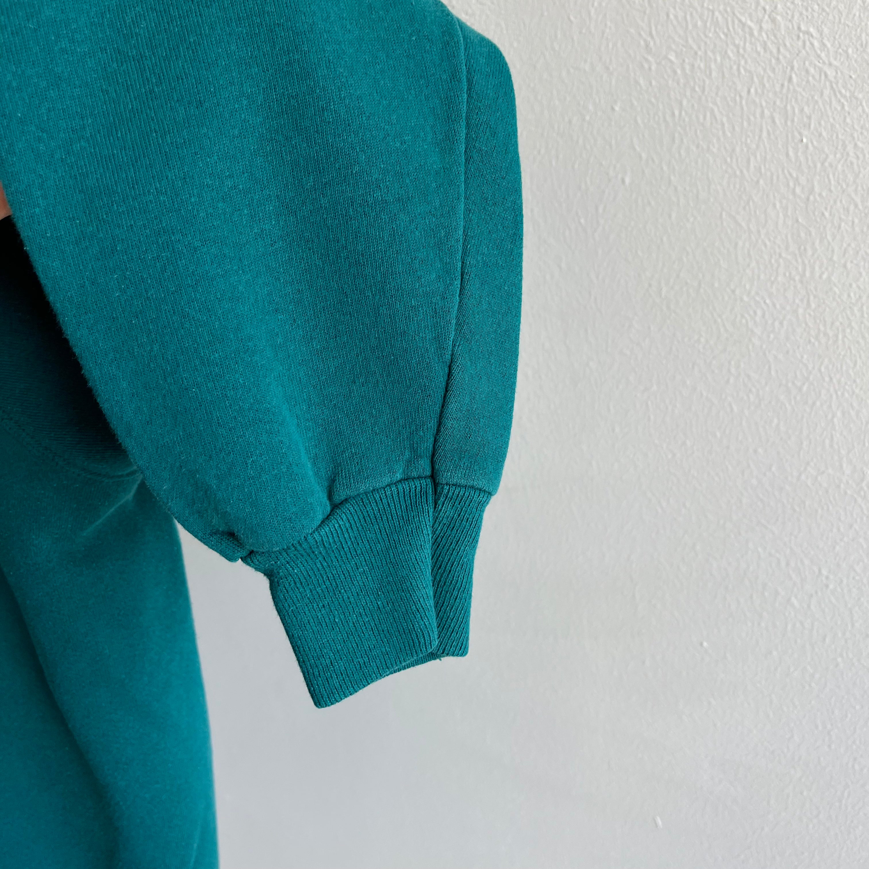 1990s Deep Teal Blank Raglan Sweatshirt