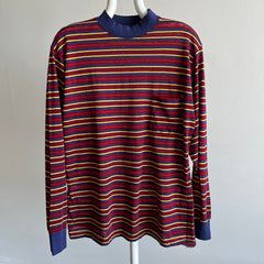 1970s Soft, Thin, Mended, Striped, Pocket Slouchy Long Sleeve Shirt