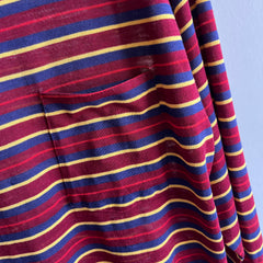 1970s Soft, Thin, Mended, Striped, Pocket Slouchy Long Sleeve Shirt