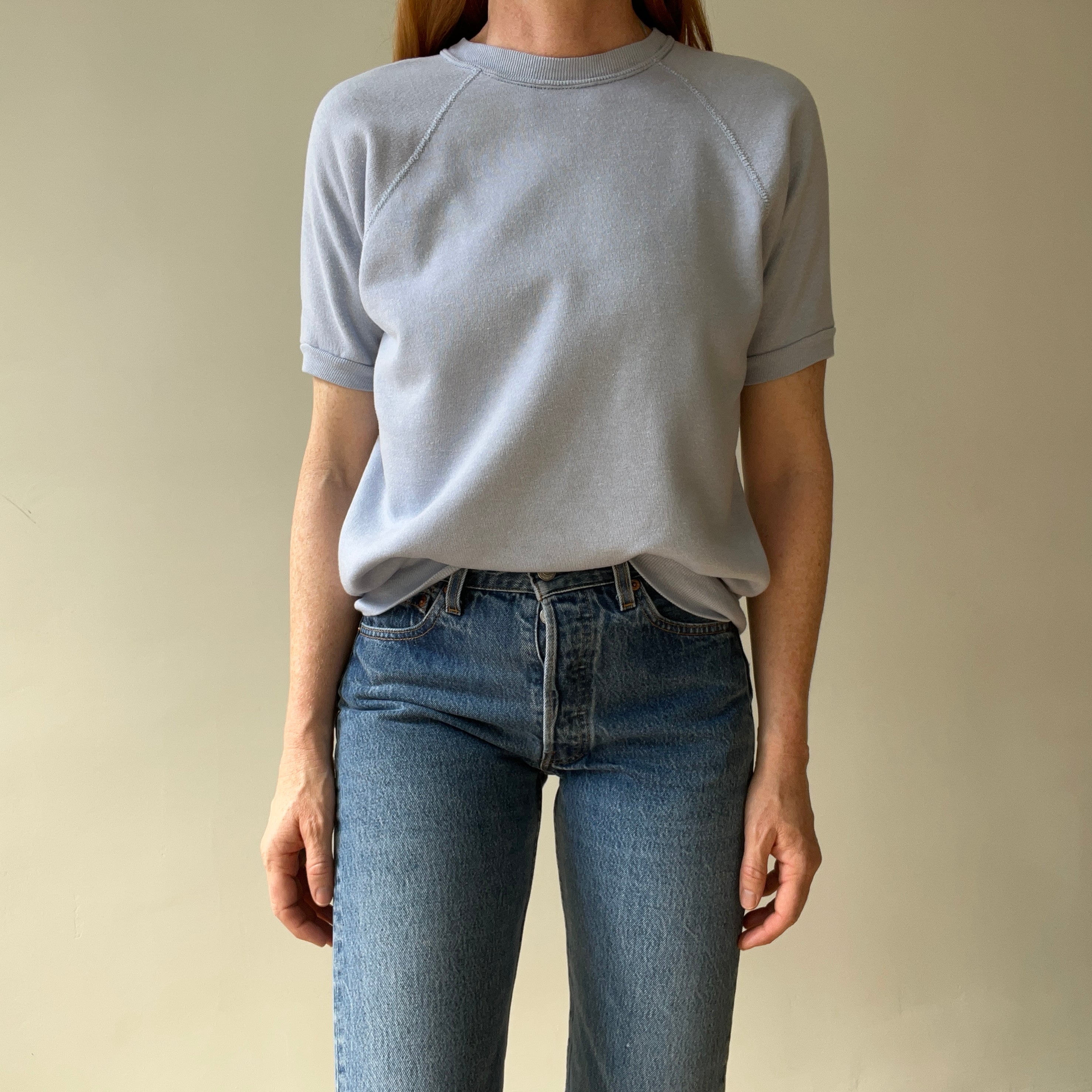 1980s Baby Blue Short Sleeve Sweatshirt