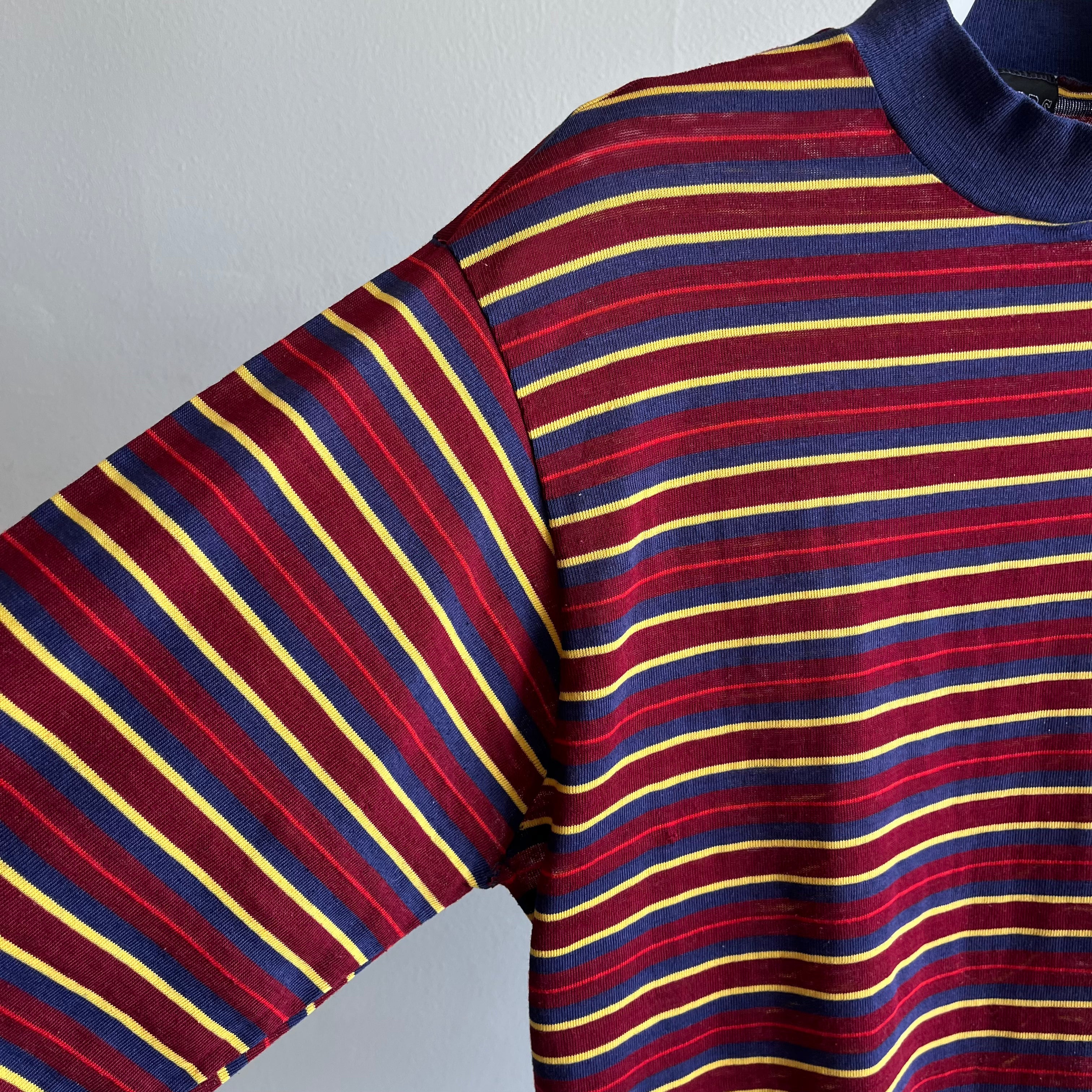 1970s Soft, Thin, Mended, Striped, Pocket Slouchy Long Sleeve Shirt