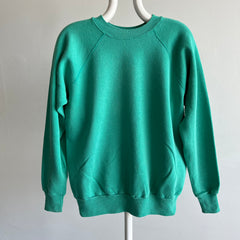 1980s Seafoam Blue Green Raglan - A Delight