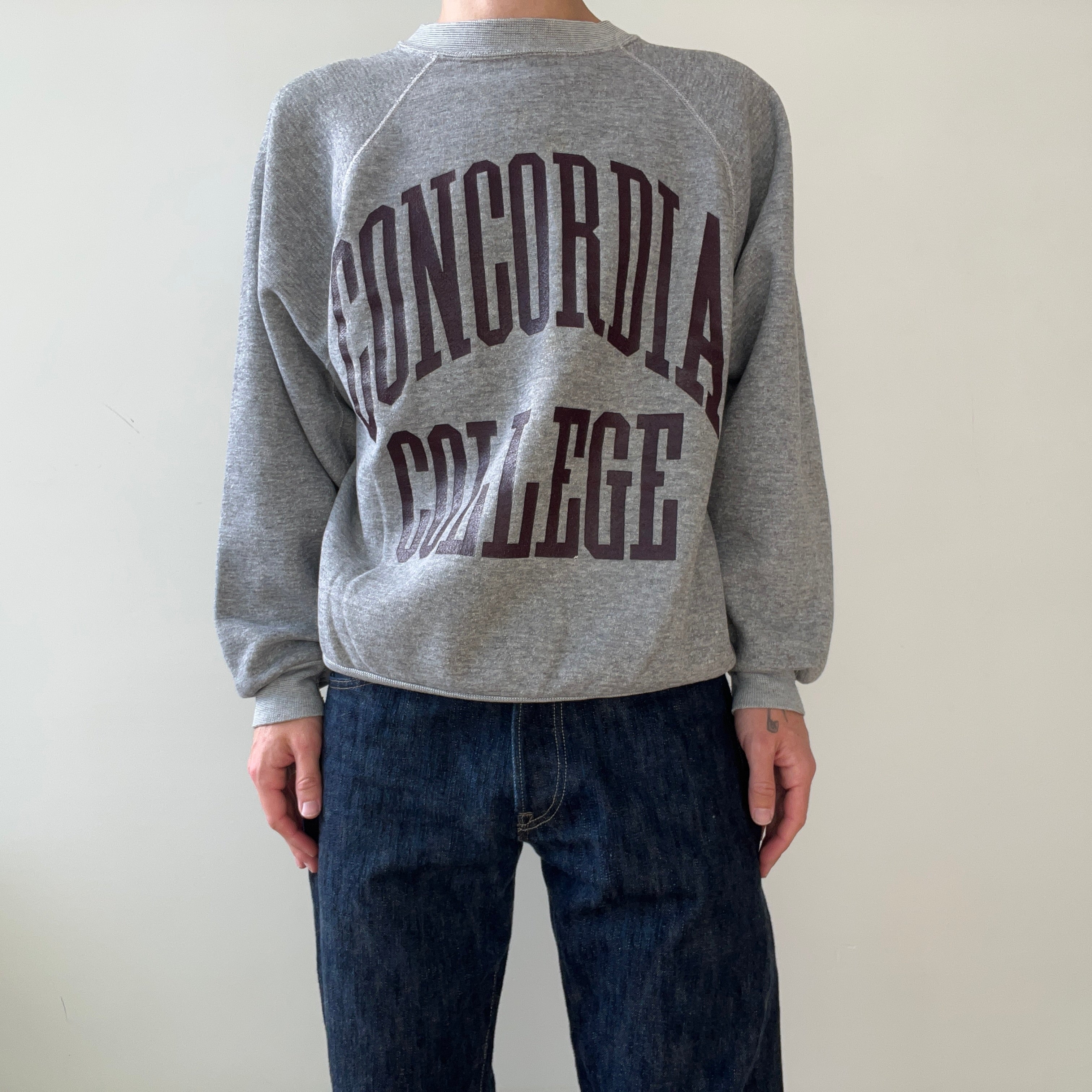 1970s Grey Concordia College Raglan Sweatshirt