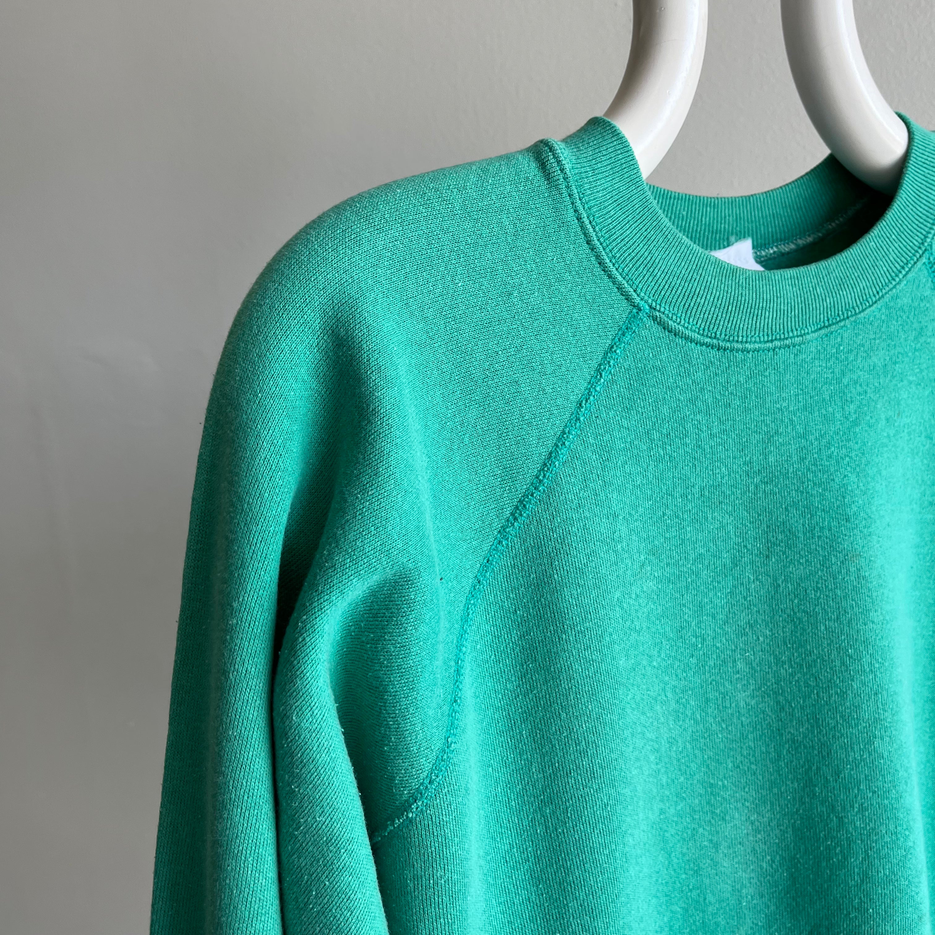 1980s Seafoam Blue Green Raglan - A Delight