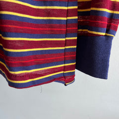 1970s Soft, Thin, Mended, Striped, Pocket Slouchy Long Sleeve Shirt