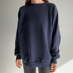 1980s Faded and Thrashed Larger Blank Navy Sweatshirt