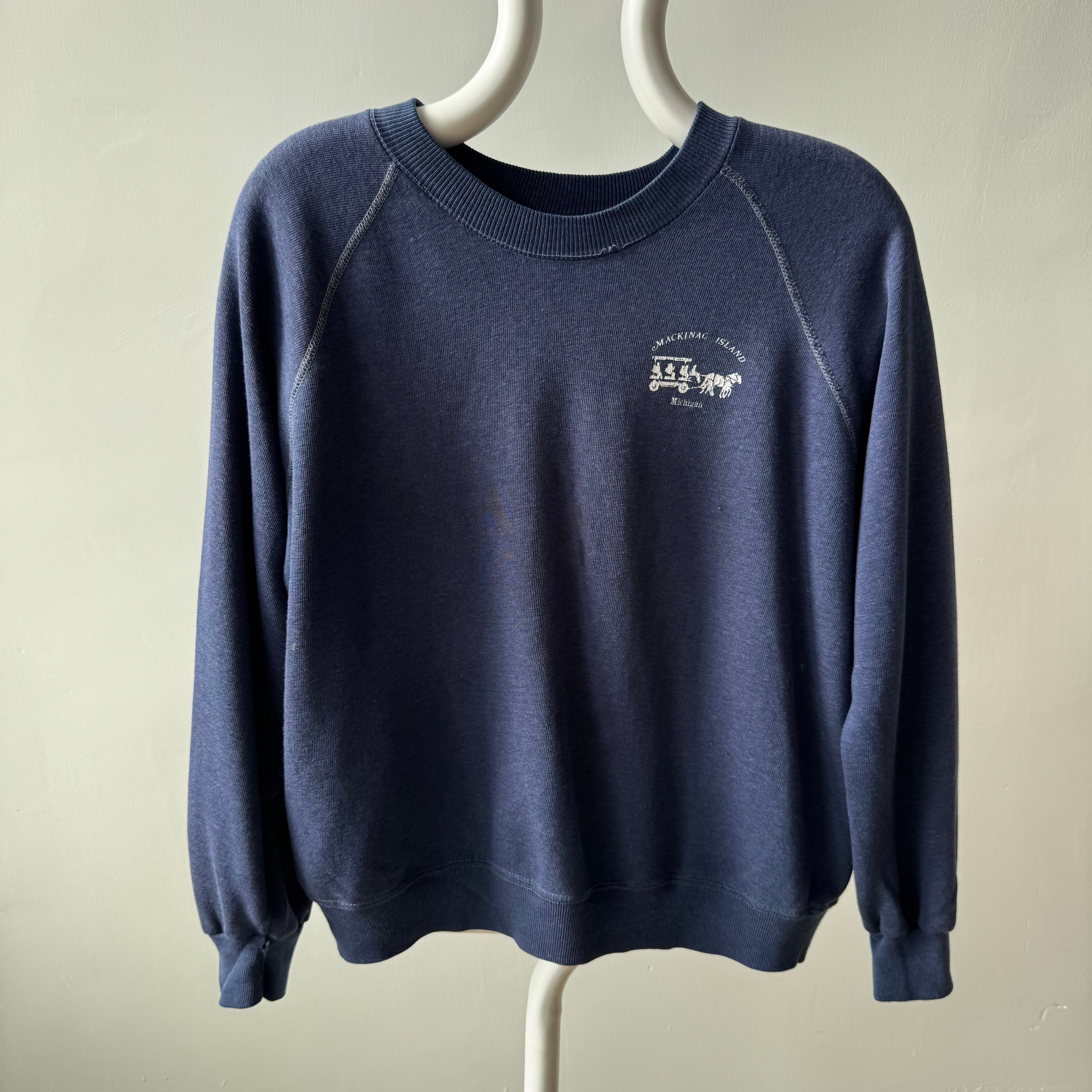 1970s Dreamy Mackinac Island Worn Out Sweatshirt with Contrast Stitching by Sportswear - !!!!