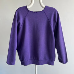 1980s Cut Collar and Cuffs Faded and Worn Purple Raglan Sweatshirt