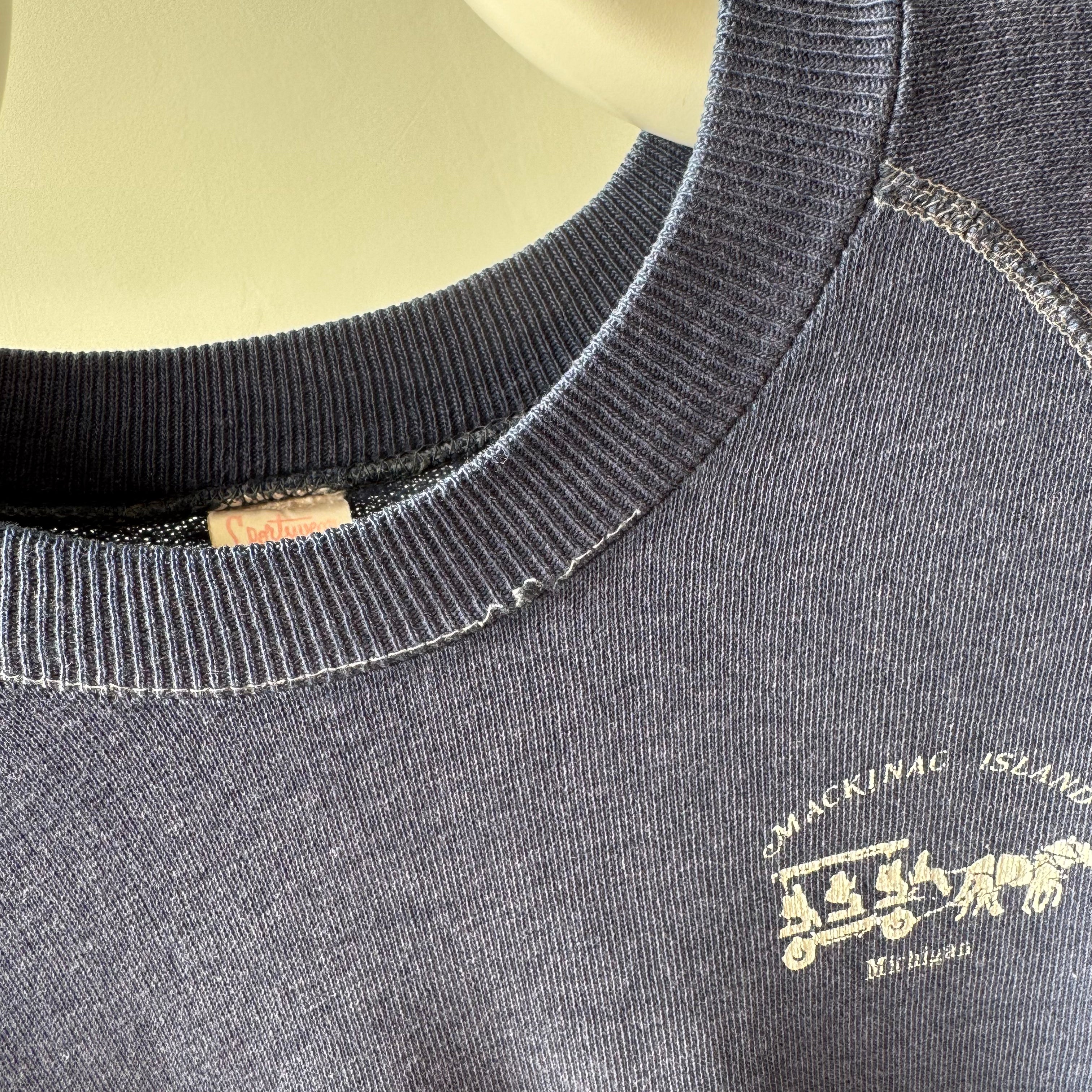 1970s Dreamy Mackinac Island Worn Out Sweatshirt with Contrast Stitching by Sportswear - !!!!