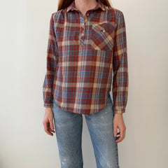 1970s Sweetest Henley Collared Plaid Shirt