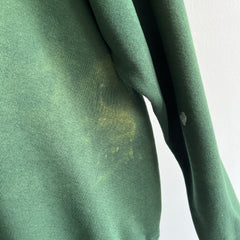 1980s Super Sun Faded and Bleach Stained Forest Green Sweatshirt by Jerzees