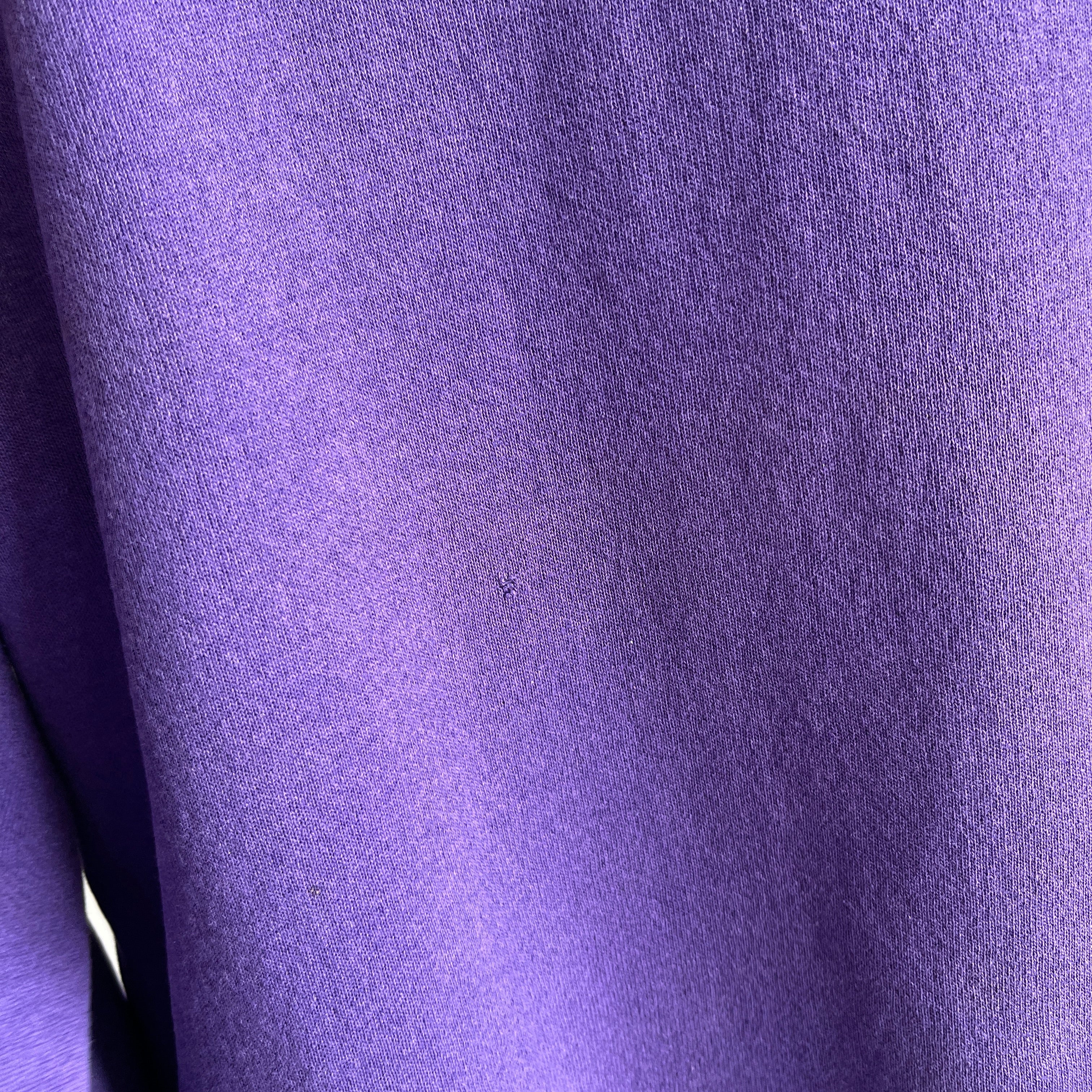 1980s Cut Collar and Cuffs Faded and Worn Purple Raglan Sweatshirt