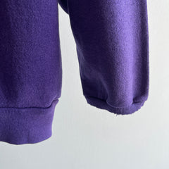 1980s Cut Collar and Cuffs Faded and Worn Purple Raglan Sweatshirt