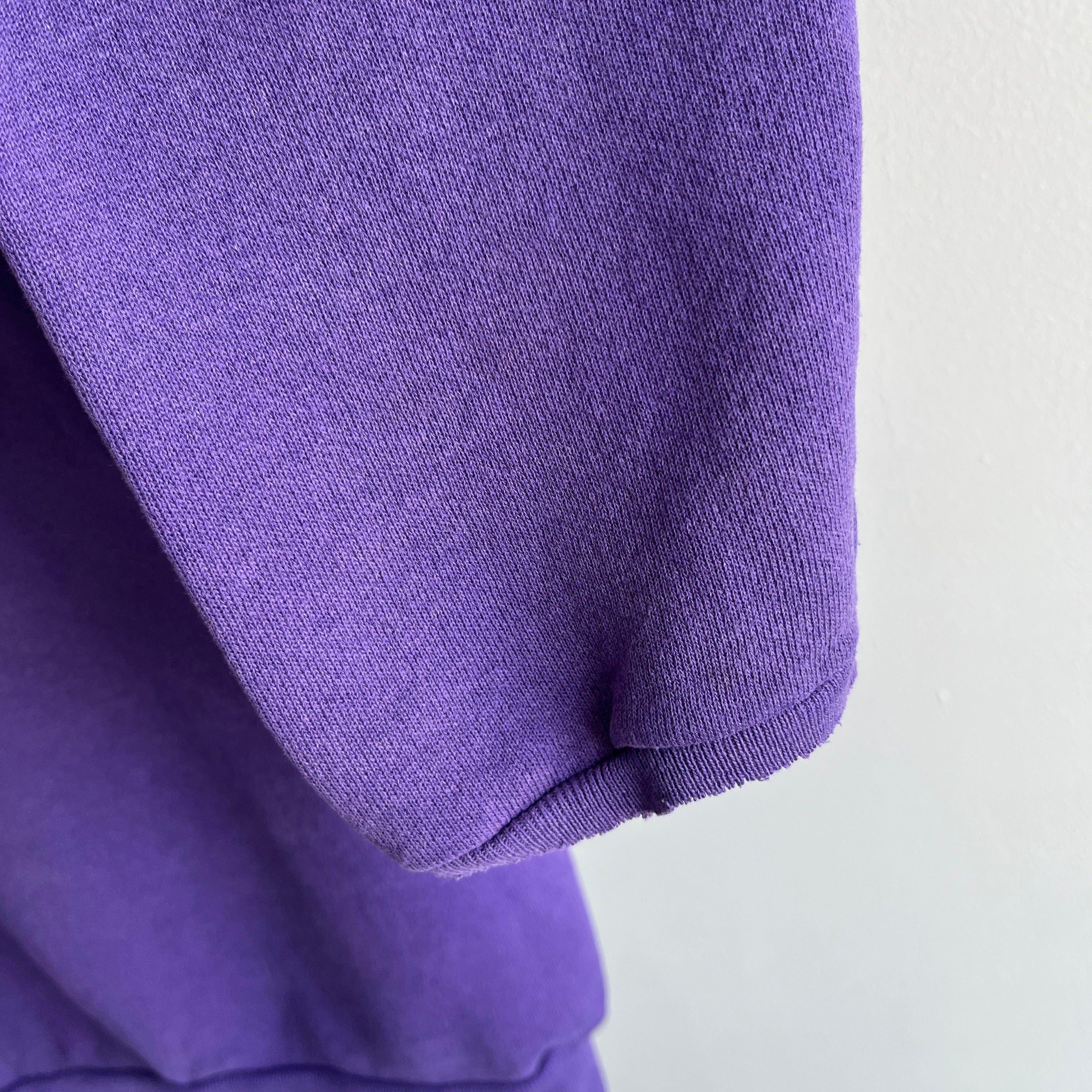 1980s Cut Collar and Cuffs Faded and Worn Purple Raglan Sweatshirt