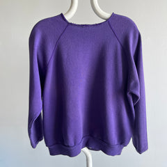 1980s Cut Collar and Cuffs Faded and Worn Purple Raglan Sweatshirt