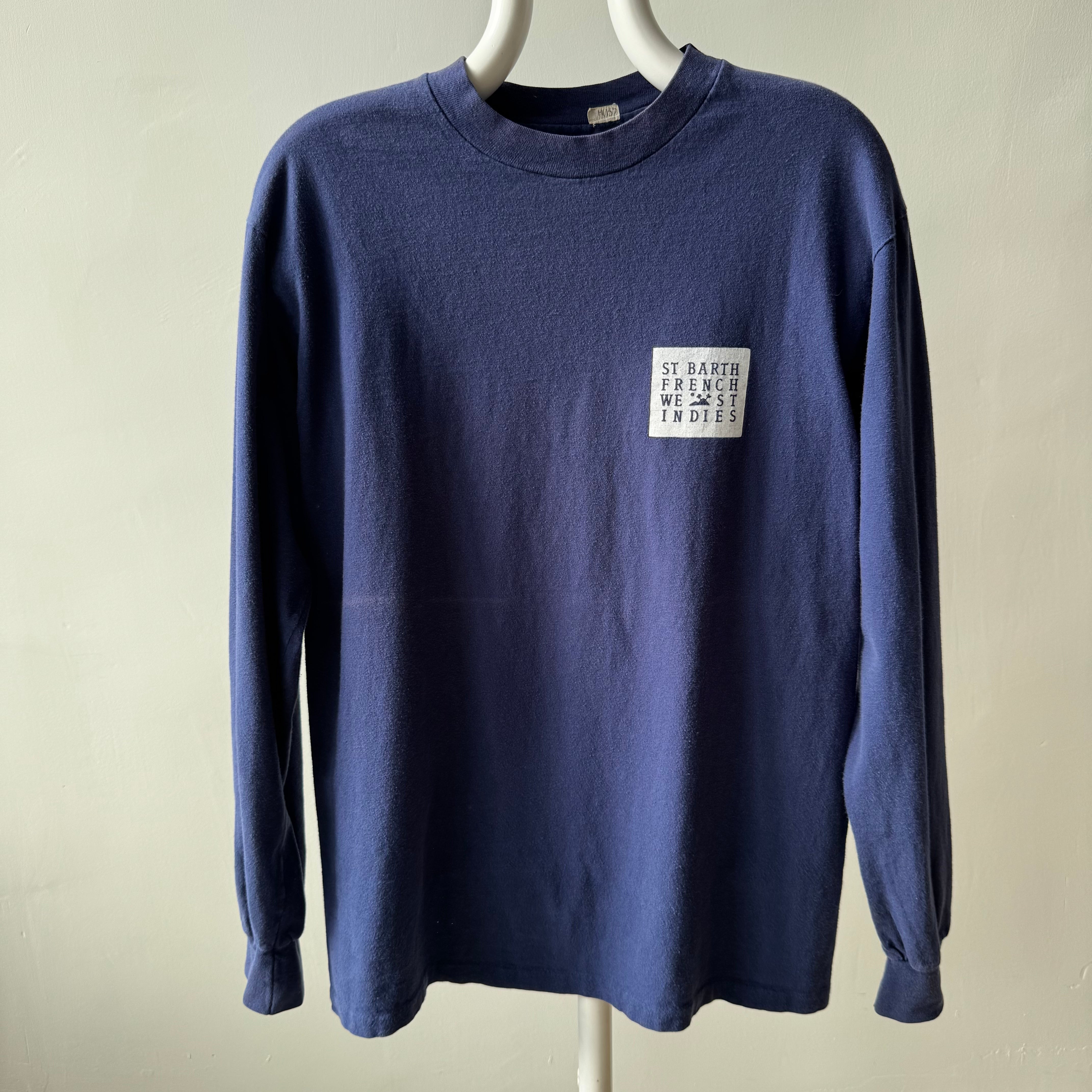 1990s Saint Bath French West Indies Long Sleeved Cotton T-Shirt - Front and Back