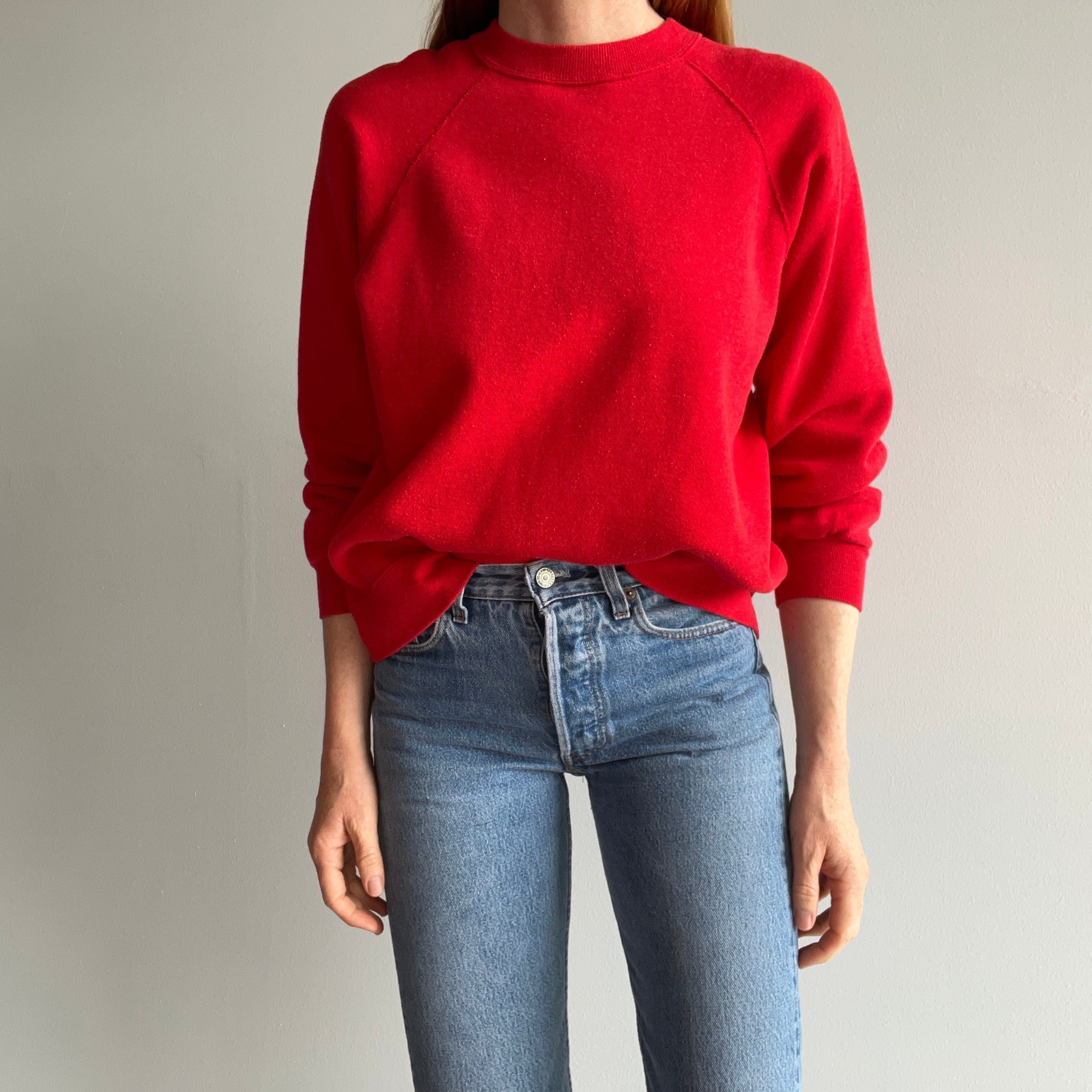 1980S Perfectly Red Blank Raglan Sweatshirt - !!!