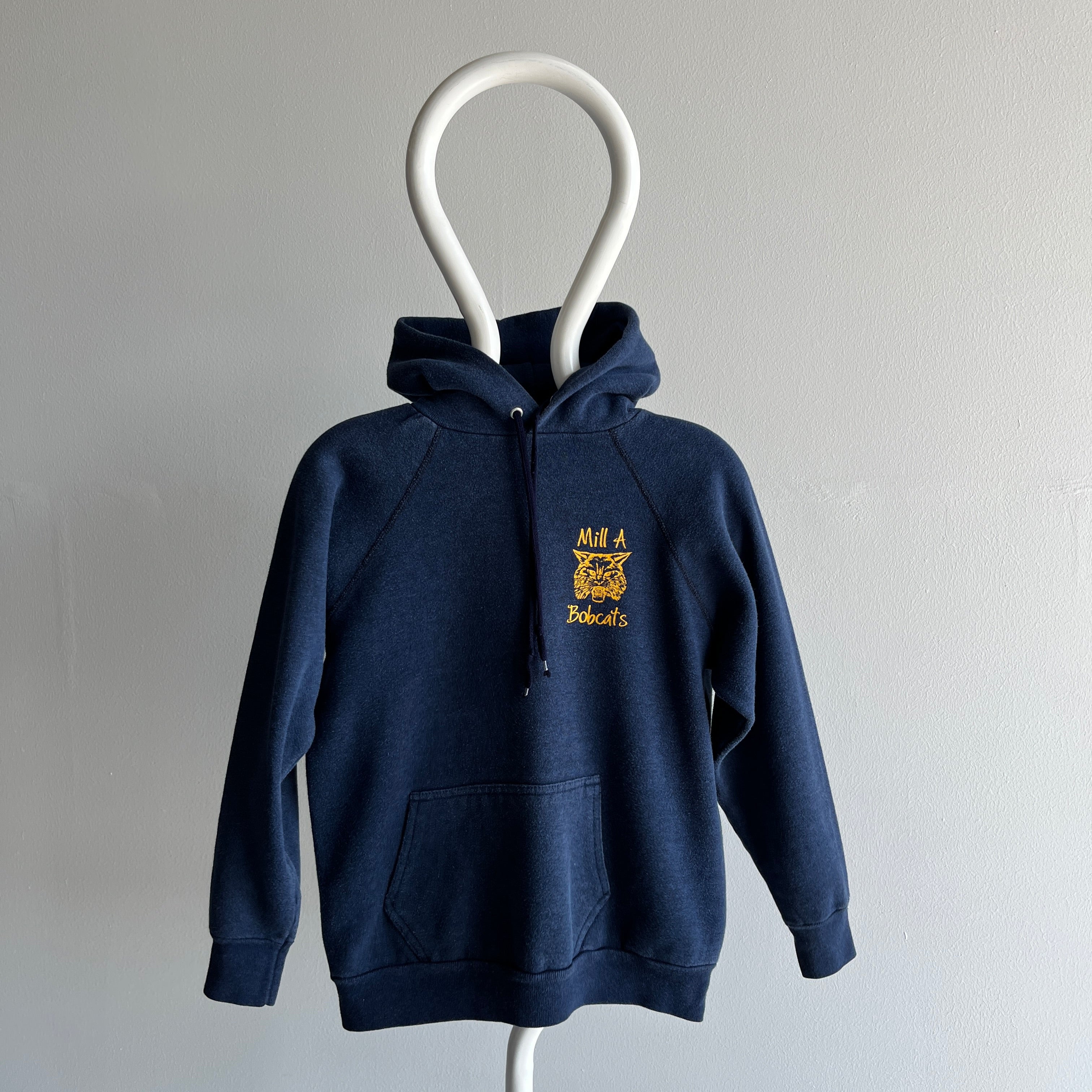 1980s Mill A Bobcats Navy Hoodie by Velva Sheen