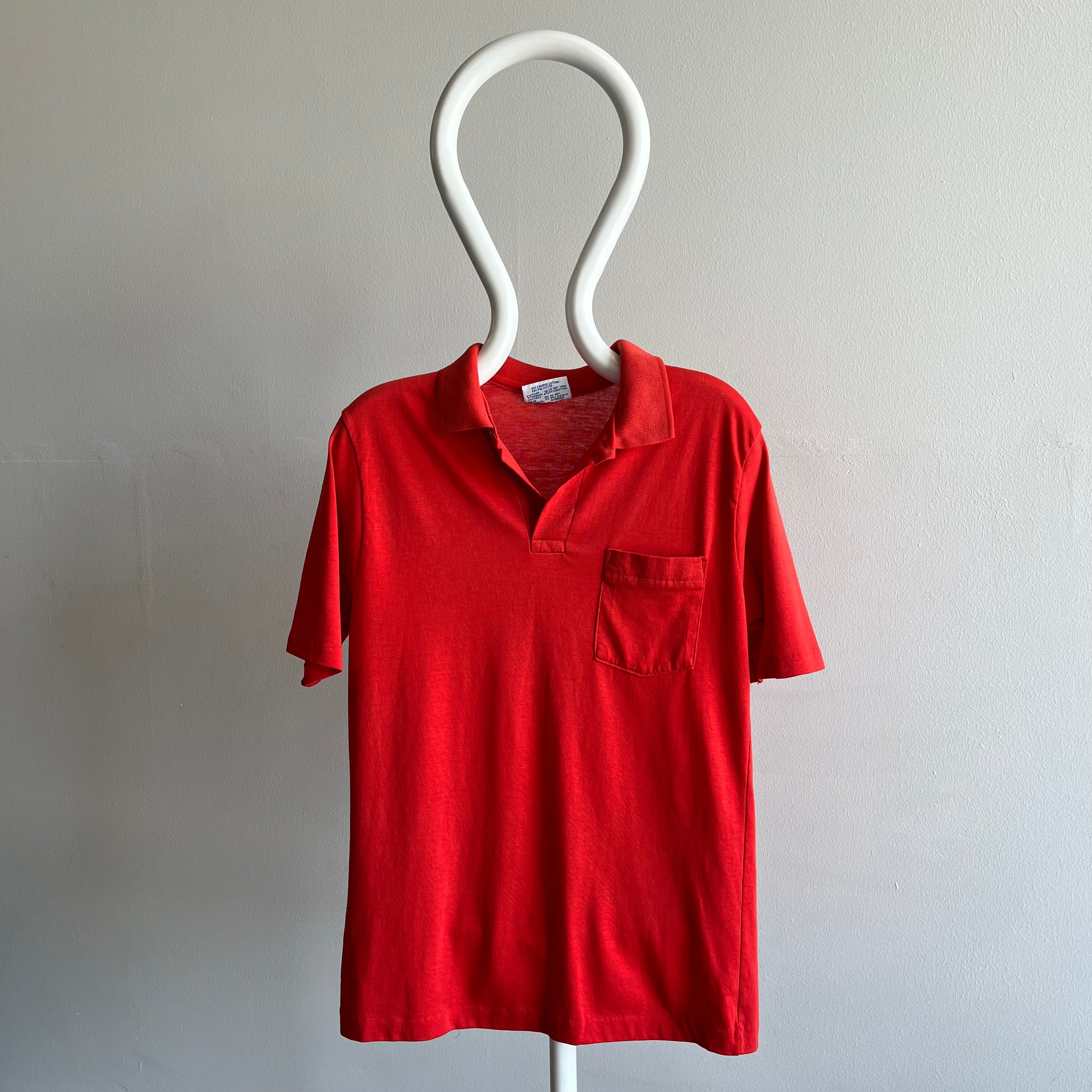 1980s Silky Jersey Polo Shirt with a Backside