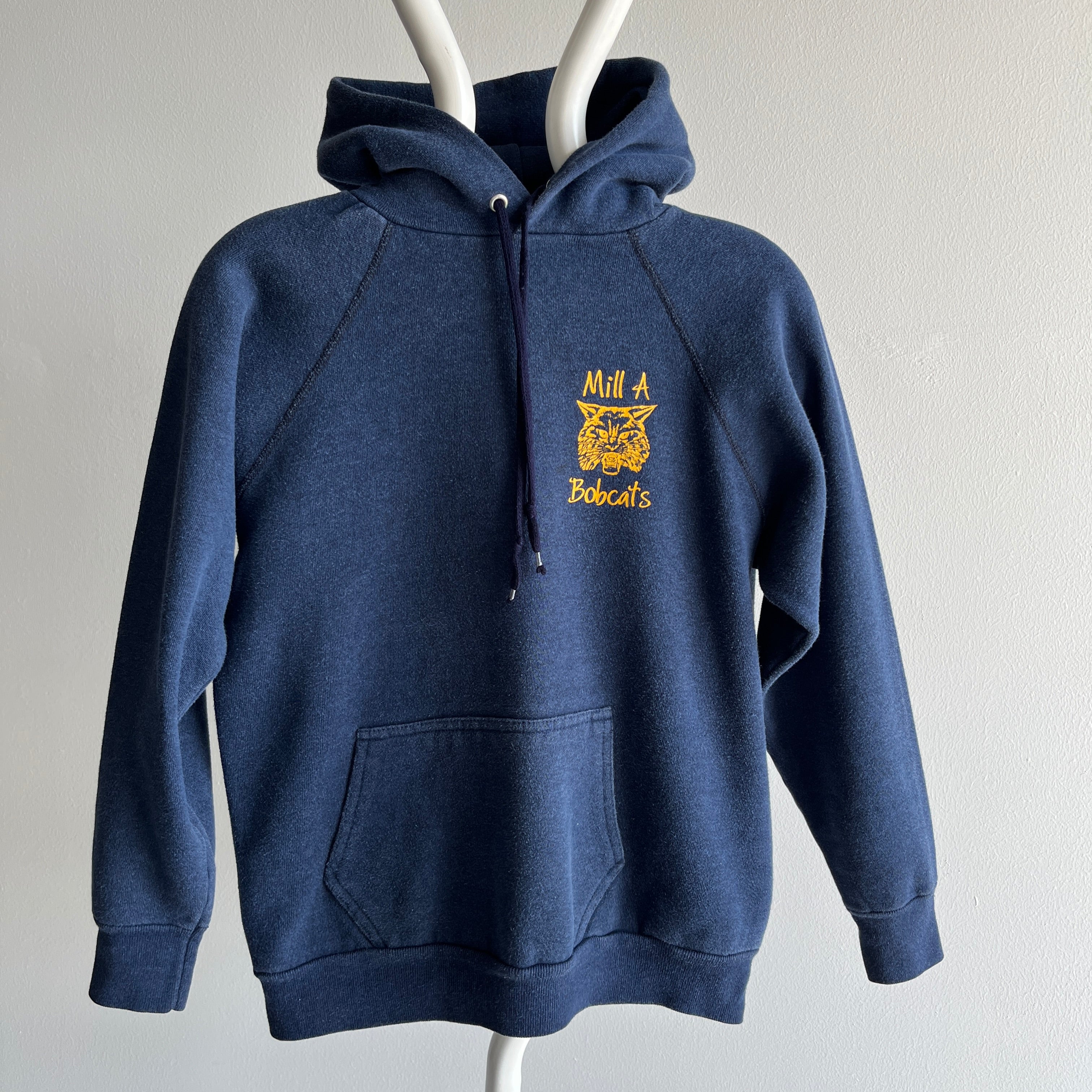 1980s Mill A Bobcats Navy Hoodie by Velva Sheen