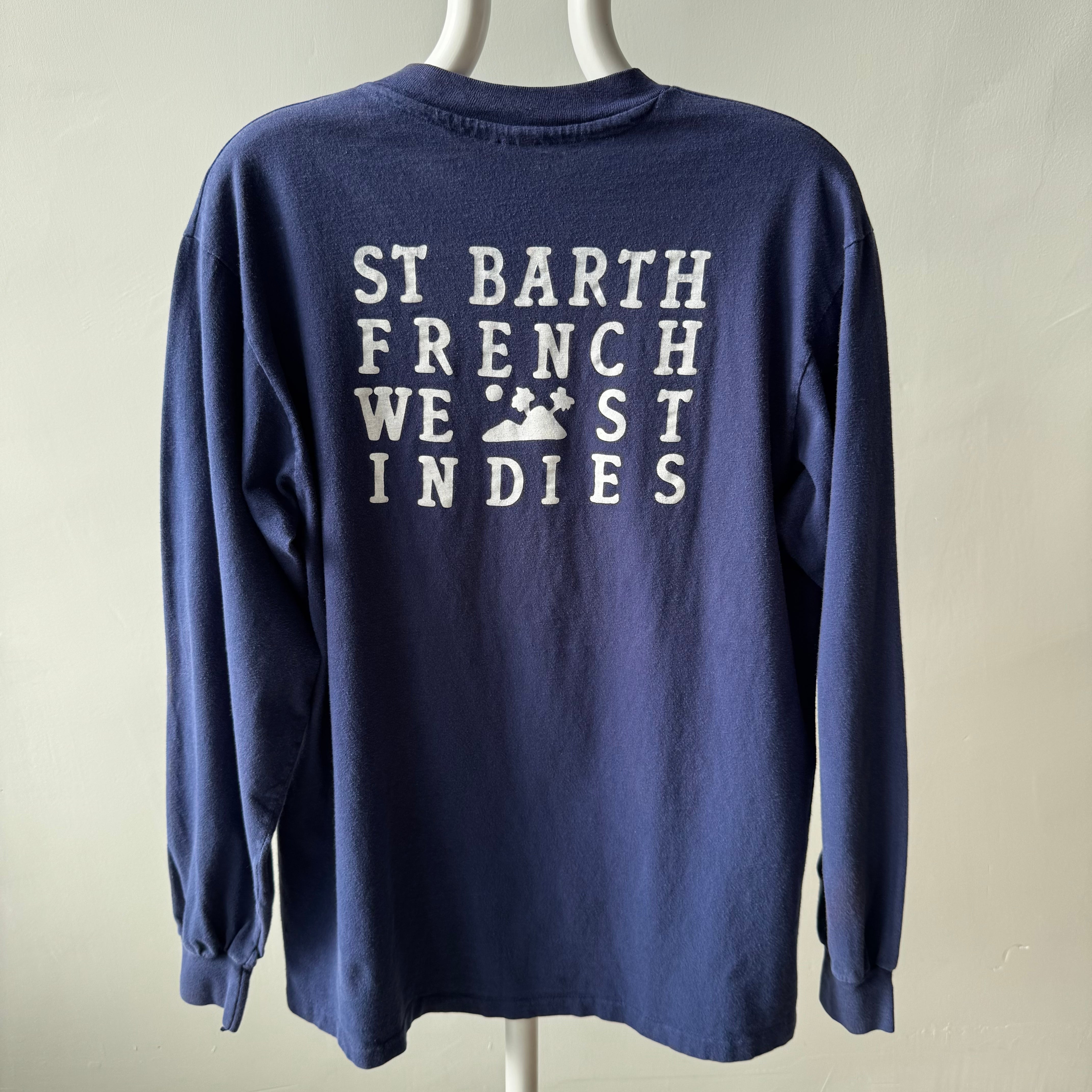 1990s Saint Bath French West Indies Long Sleeved Cotton T-Shirt - Front and Back