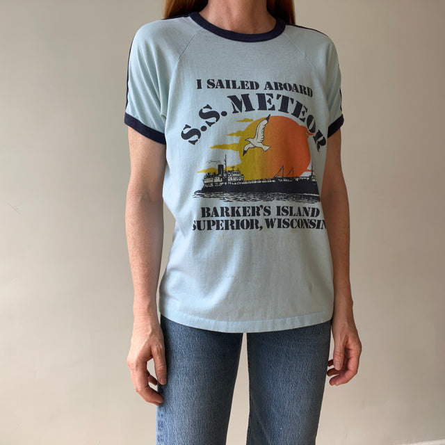 1970s "I Sailed Aboard S.S. Meteor" Ringer Style T Shirt
