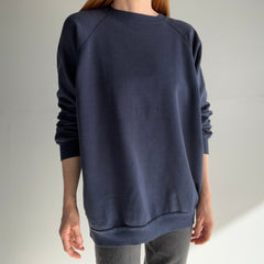 1980s Faded and Thrashed Larger Blank Navy Sweatshirt