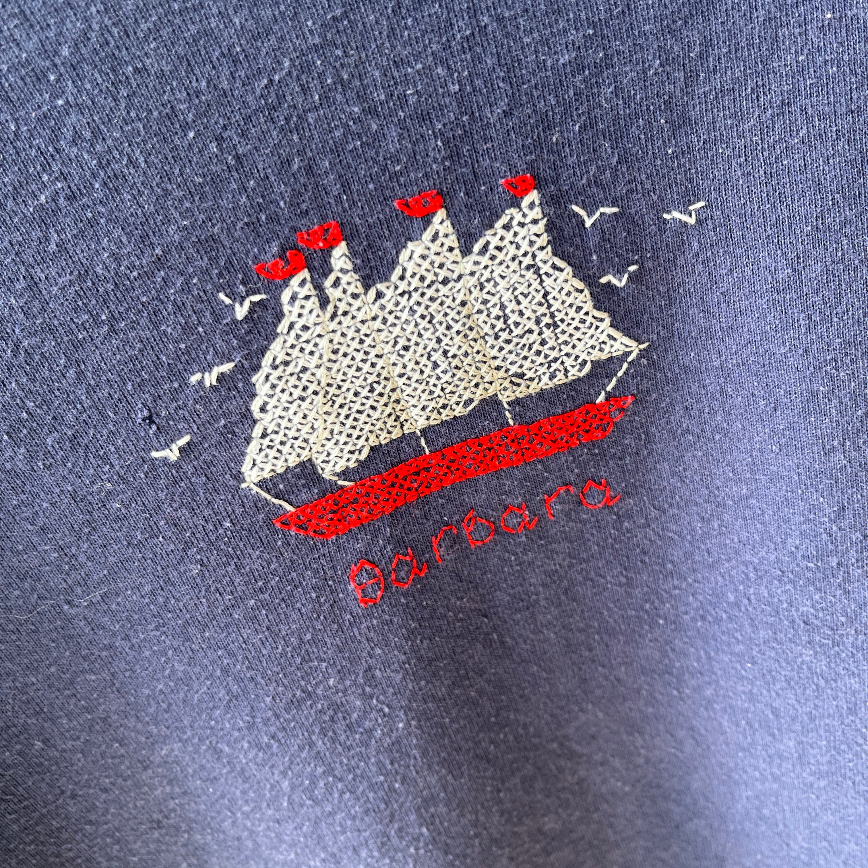 1980s Barbara Hand Stitched Sailboat Sweatshirt - Barb!