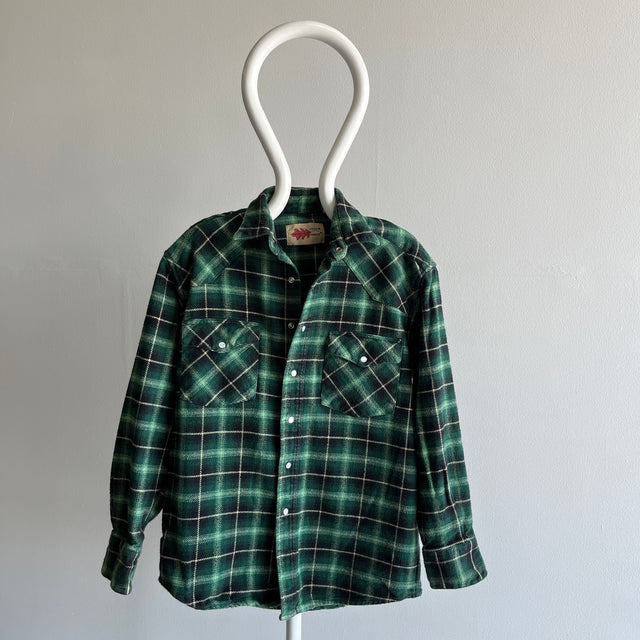 1990s Heavyweight Cowboy Snap Front Forest Green Flannel