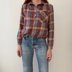 1970s Sweetest Henley Collared Plaid Shirt