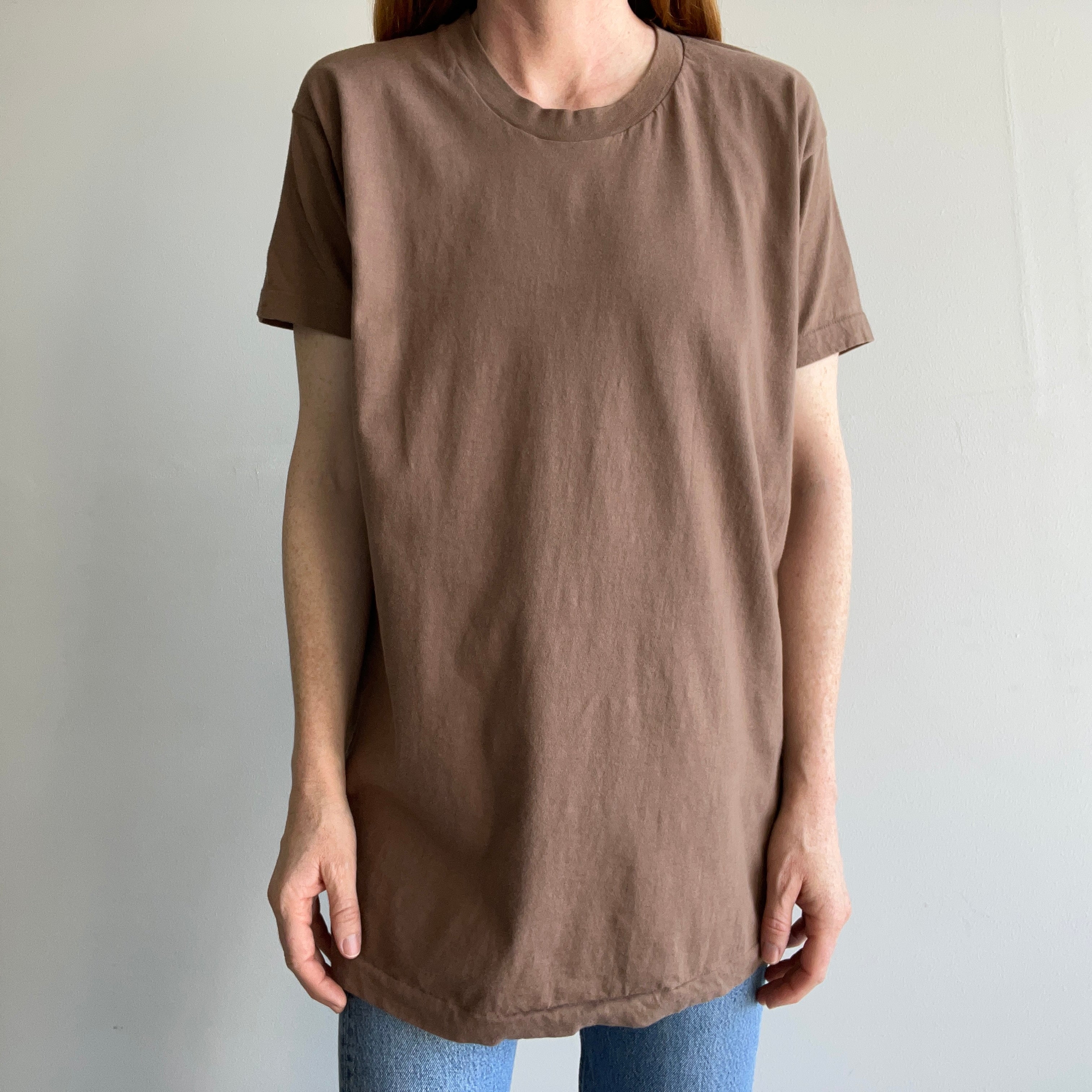 1990 Army Issued Cafe Au Lait Colored Blank Cotton T-Shirt