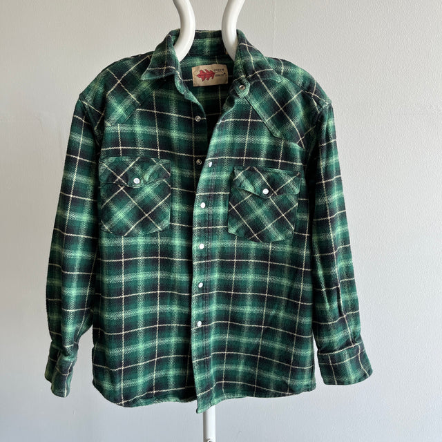 1990s Heavyweight Cowboy Snap Front Forest Green Flannel